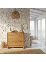 Cômoda Acapulco 3 Gavetas em Madeira Maciça com Rattan | Cor cera natural 